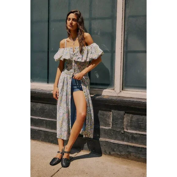 Free People | Dresses | Free People Lewis Maxi Dress In Pastel Combo Size  Xs Cottagecore Off Shoulder | Poshmark